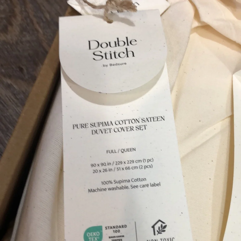 Double Stitch Bedsure Pure Supima Cotton Sateen Full/Queen White Duvet Cover Set
